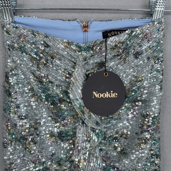 Nookie Skirt Womens XS Forever Blue Sequin Ruched Knot Front Mini Party Cocktail - Picture 2 of 14